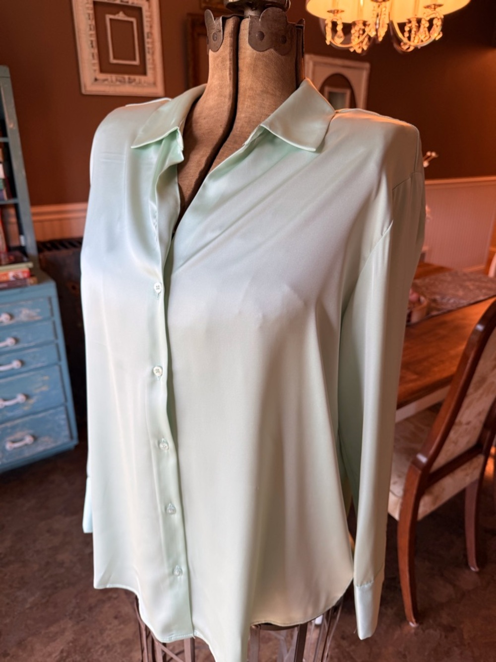 Women's Mint Green Satin Button-Down Shirt NWT